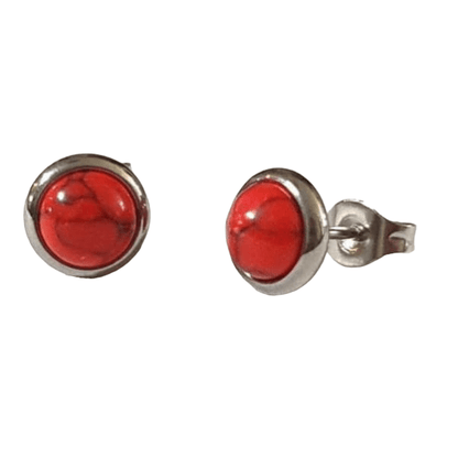 Stalen oorbellen rood gemarmerd 8mm zilverkleur - oor3069 - Oorbellen kopen# - 8mm - alles - cadeau