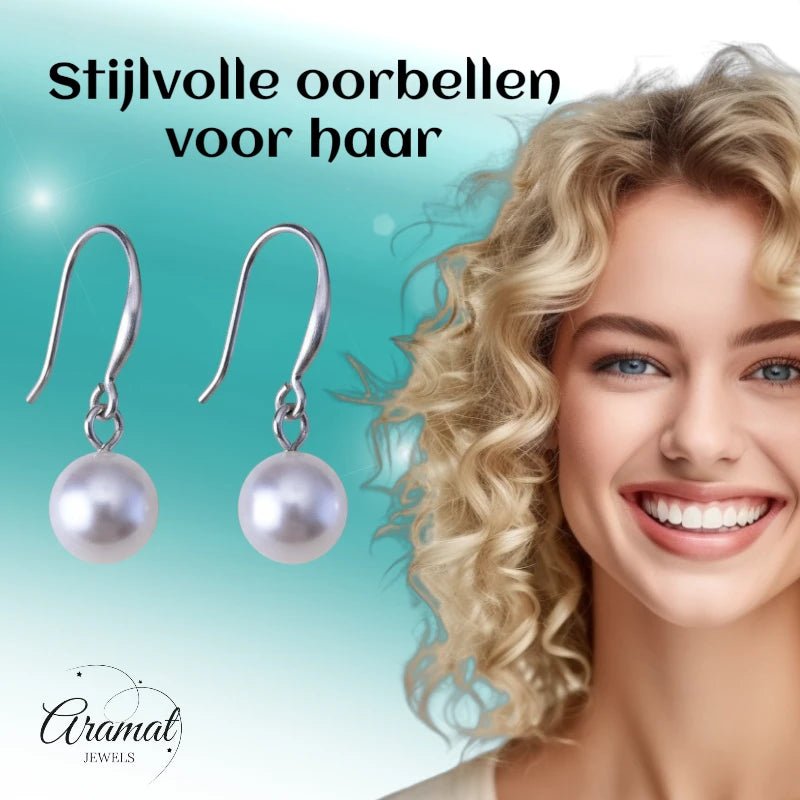 Stalen Oorhangers witte parel 8mm - Aramat Jewels - Oorhangers - cadeautip