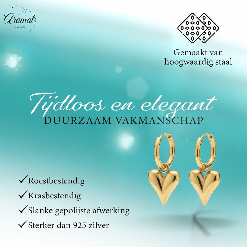 Stalen Oorringen met Hartjes bedel goudkleur - Aramat Jewels - Oorringen - cadeautip