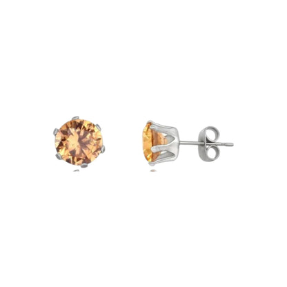 Stalen Oorstekers met Champagne Zirkonia - Rond - Aramat Jewels - Oorbellen - cadeautip