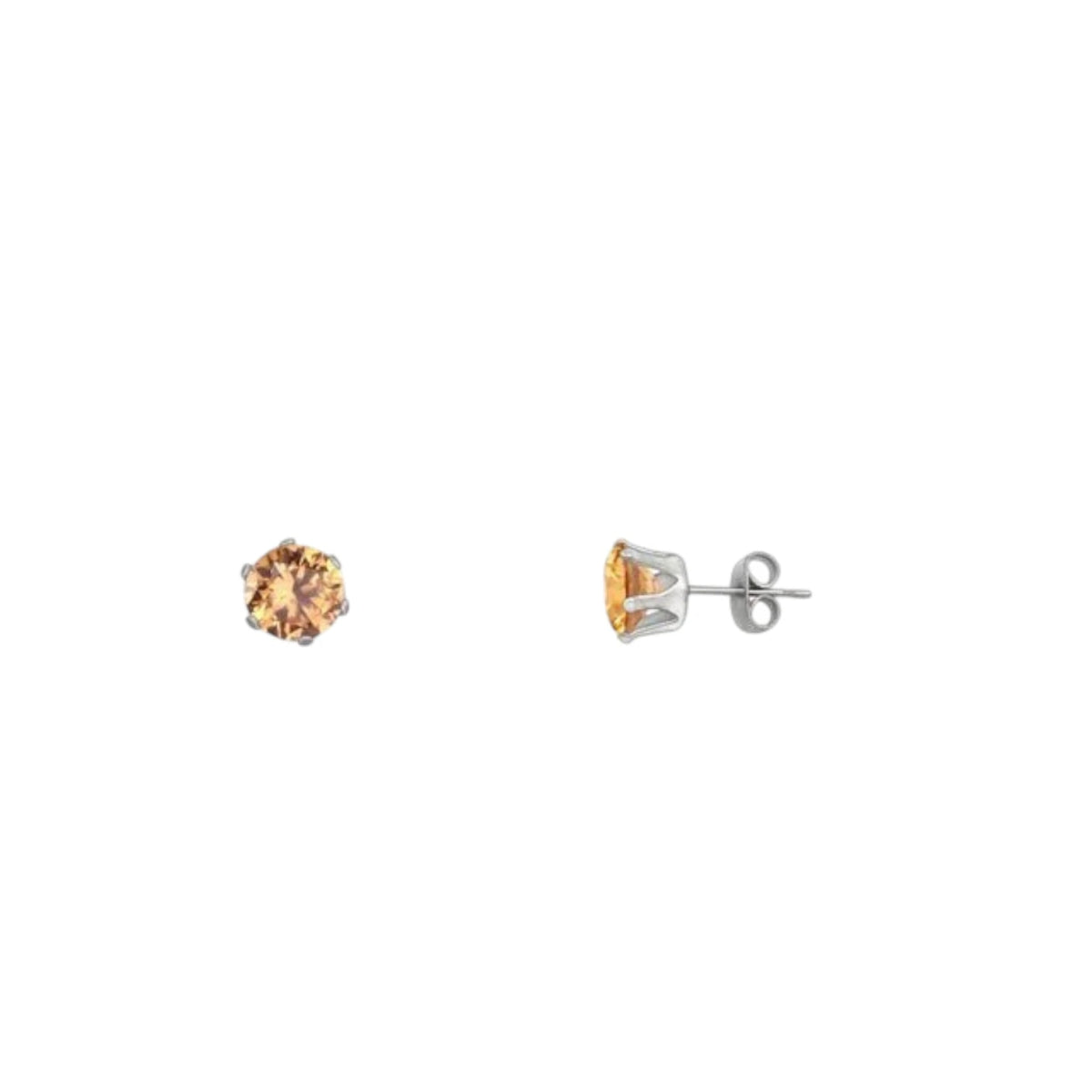 Stalen Oorstekers met Champagne Zirkonia - Rond - Aramat Jewels - Oorbellen - cadeautip