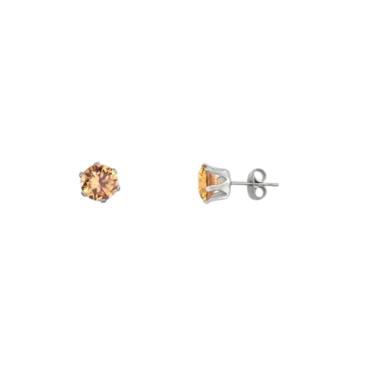 Stalen Oorstekers met Champagne Zirkonia - Rond - Aramat Jewels - Oorbellen - cadeautip