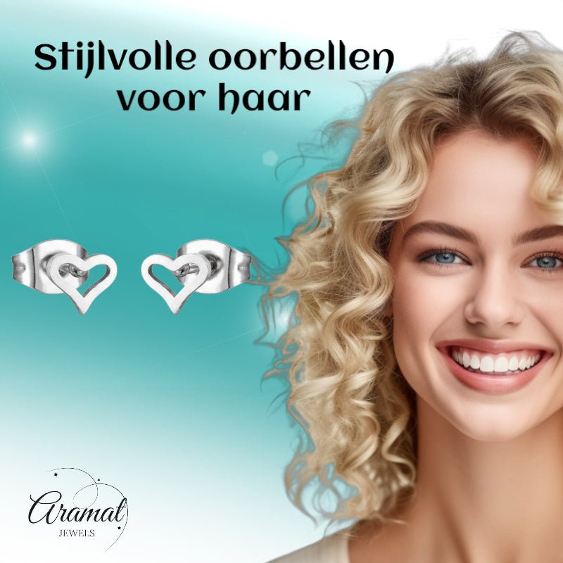Stalen Open Hartjes Oorbellen Zilverkleur 4mm RVS - Aramat Jewels - Oorbellen - cadeautip