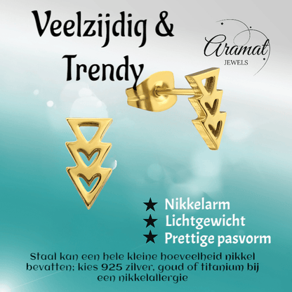 Stalen pijltjes oorbellen goudkleur 9x5mm - oor3463 - 29799 - Oorbellen kopen# - 9mm - alles - cadeau