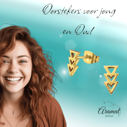 Stalen pijltjes oorbellen goudkleur 9x5mm - oor3463 - 29799 - Oorbellen kopen# - 9mm - alles - cadeau