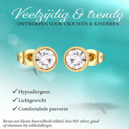Stalen Ronde Oorbellen met Transparante Kristal-8mm | Oorbellen
