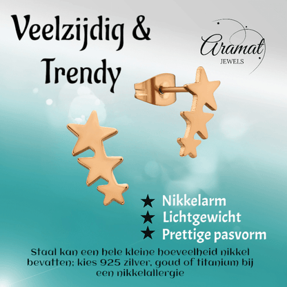 Stalen Rosékleurige Sterren Oorbellen - Tijdloos & Elegant - oor3490 - 31720 - Oorbellen kopen