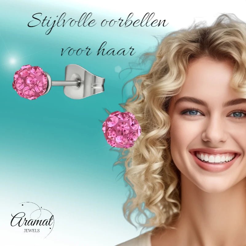 Stalen Shamballa Oorbellen - 4,5mm - oor2443 - 31879 - Oorbellen kopen# - 4.5mm - alles - blauw