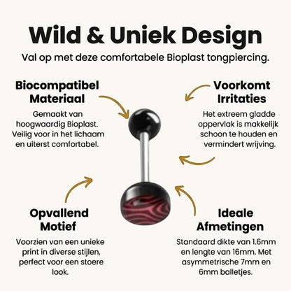 Een set van zes zwarte en rode tepelpluggen met zebraprint