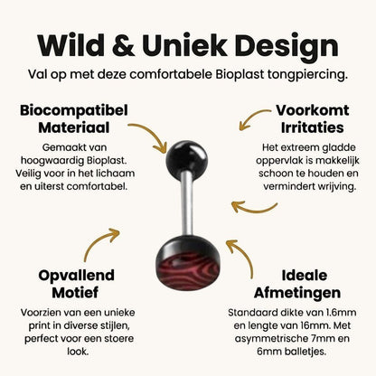 Een set van zes zwarte en rode tepelpluggen met zebraprint