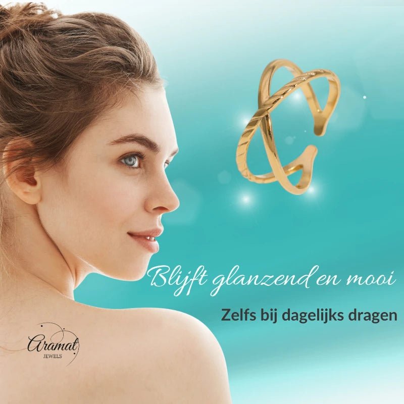 Stalen Verstelbare Open Ring - Glad & Gestreept - One Size - ring253 - 160891 - Ringen kopen