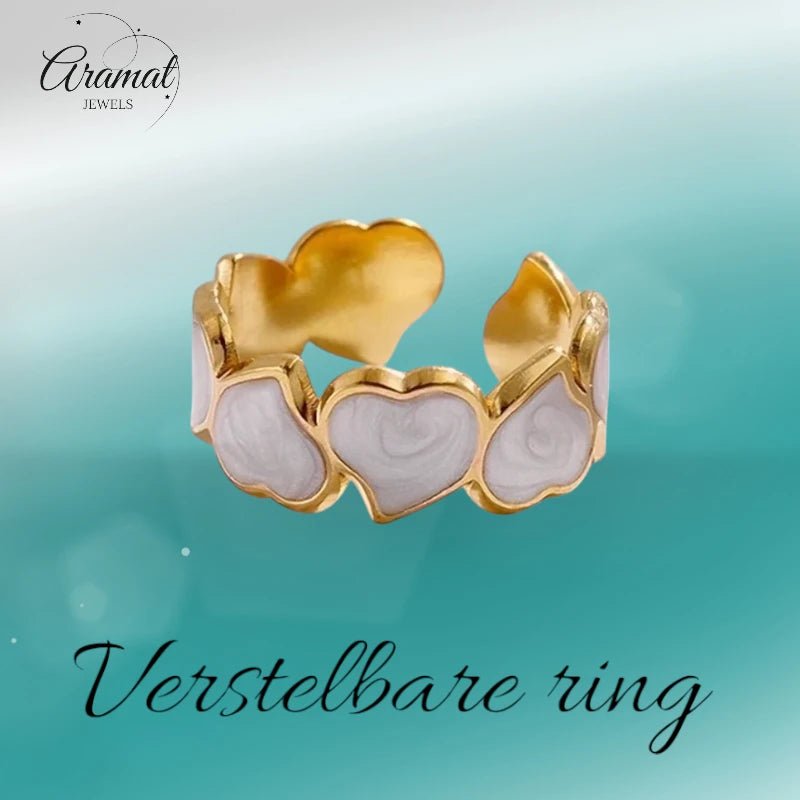 Stalen Verstelbare Open Ring - Hartjes & Parelmoer - One Size - ring285 - 73920 - Ringen kopen