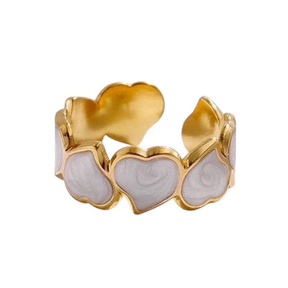 Stalen Verstelbare Open Ring - Hartjes & Parelmoer - One Size - ring285 - 73920 - Ringen kopen
