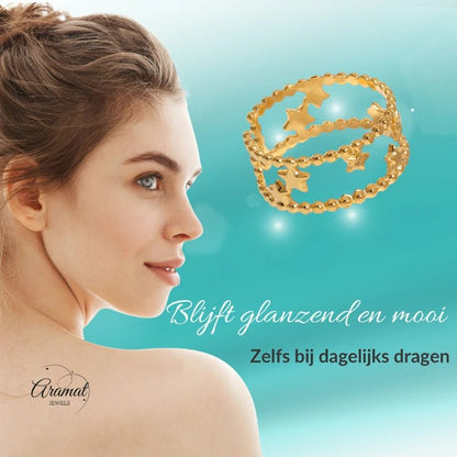 Stalen Verstelbare Open Ring - Sterretjes & Dots - One Size - ring277 - 161335 - Ringen kopen