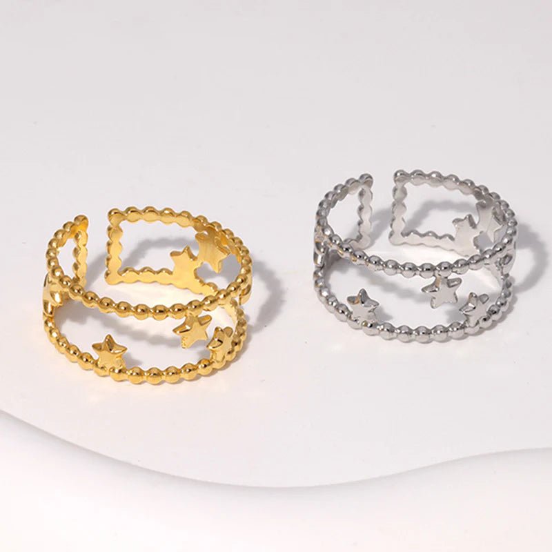 Stalen Verstelbare Open Ring - Sterretjes & Dots - One Size - ring278 - 161334 - Ringen kopen