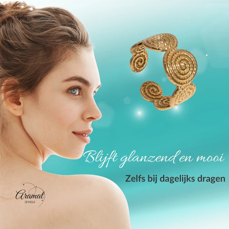 Stalen Verstelbare Ring - Gedraaide Cirkels - One Size - ring242 - 160828 - Ringen kopen