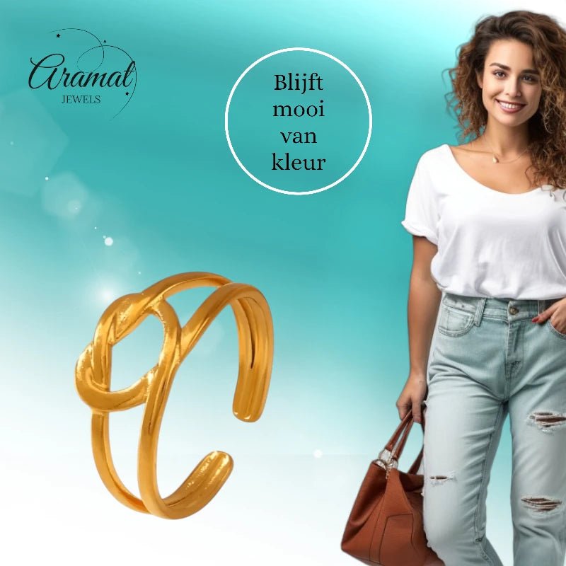 Stalen verstelbare ring - geknoopt hartje - ring229 - Ringen kopen# - Zilverkleur - alles - cadeau