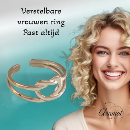 Stalen verstelbare ring - geknoopt hartje - ring229 - Ringen kopen# - Zilverkleur - alles - cadeau