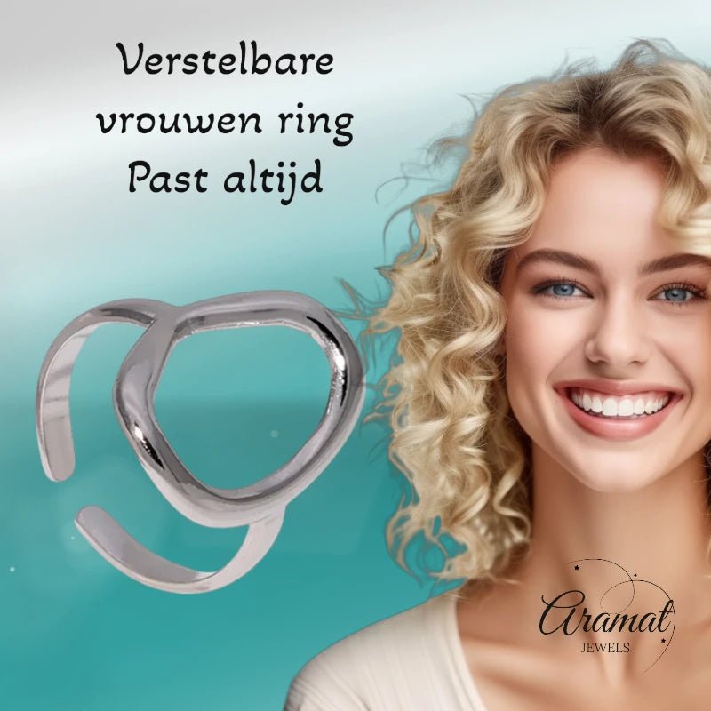 Stalen Verstelbare Ring - Ovale Cirkel - One Size - ring239 - 73892 - Ringen kopen
