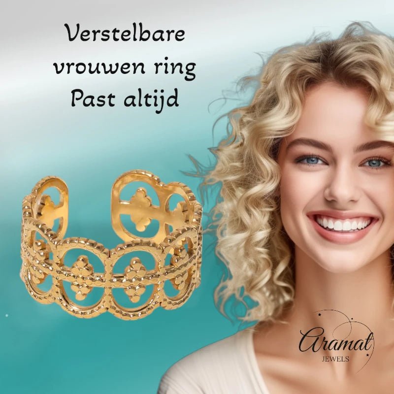 Stalen Verstelbare Ring - Polka Dot - 10mm Breed - ring247 - 161399 - Ringen kopen