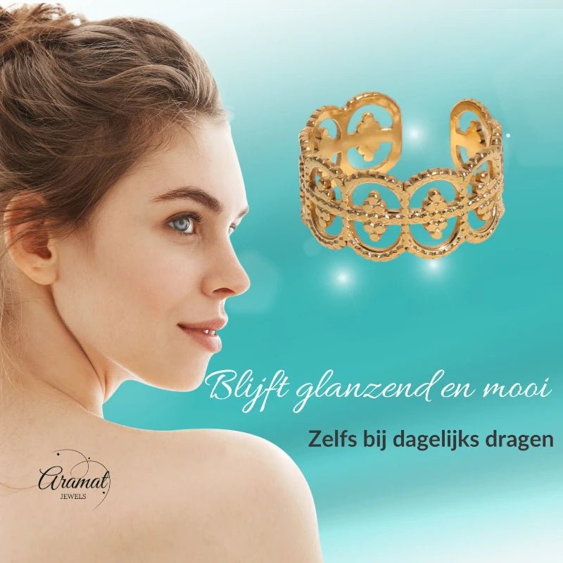 Stalen Verstelbare Ring - Polka Dot - 10mm Breed - ring247 - 161399 - Ringen kopen