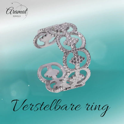 Stalen Verstelbare Ring - Polka Dot - 10mm Breed - ring248 - 161398 - Ringen kopen