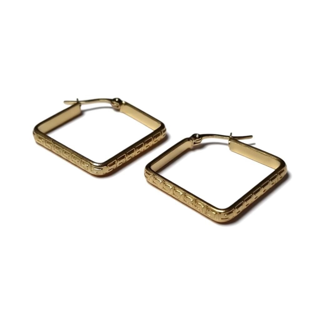 Stalen Vierkante Grieks Motief hoepel Oorbellen - Aramat Jewels - Oorringen - cadeautip