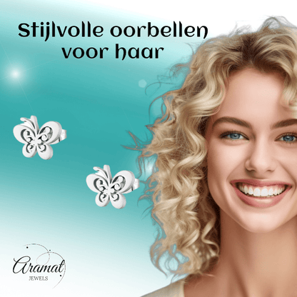Stalen vlinder oorstekers zilverkleur 11x9mm - Aramat Jewels - Oorbellen - cadeautip