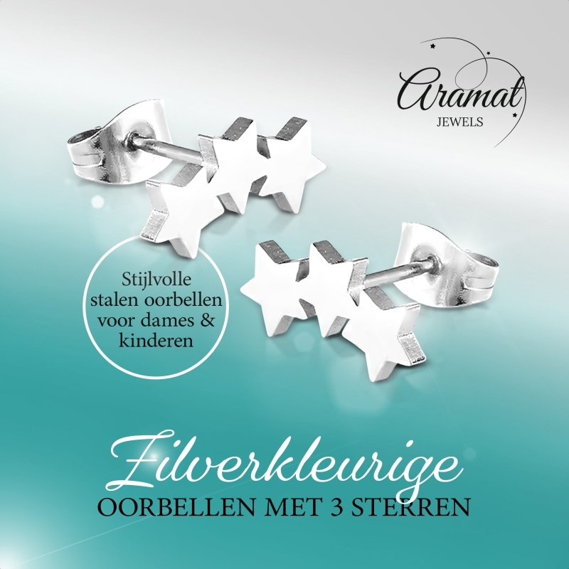 Stalen Zilverkleurige Sterren Oorbellen - Tijdloos Cadeau - oor3203 - SSE113 - Oorbellen kopen