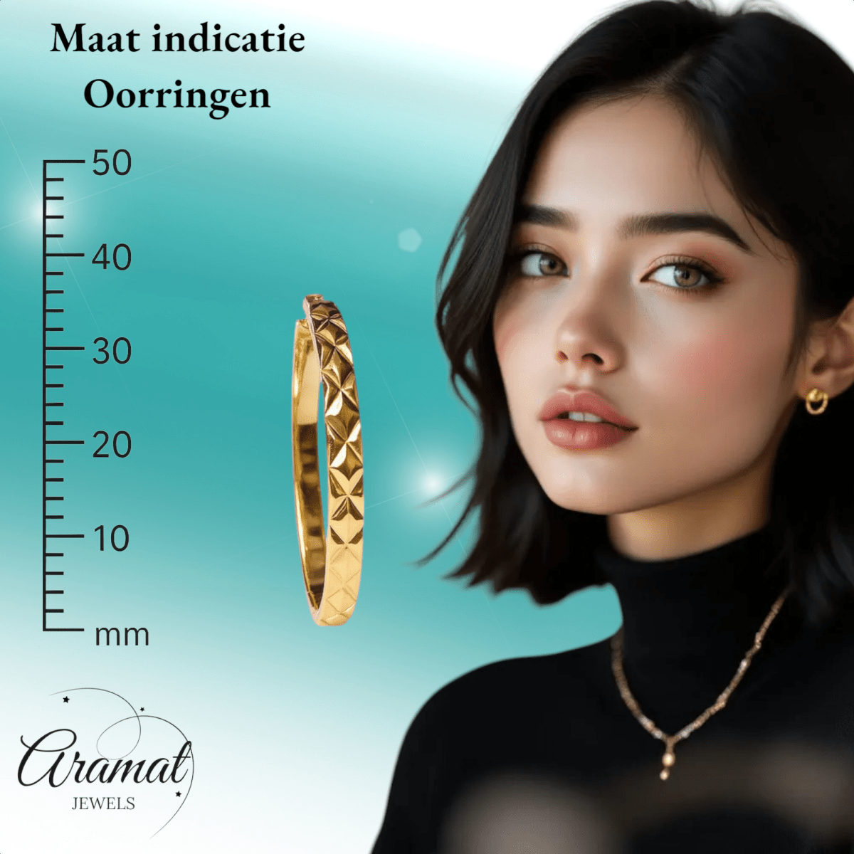 Statement Creolen 35mm Goudkleur met Ruitpatroon - XL Oorringen - Aramat Jewels - Oorringen - cadeautip