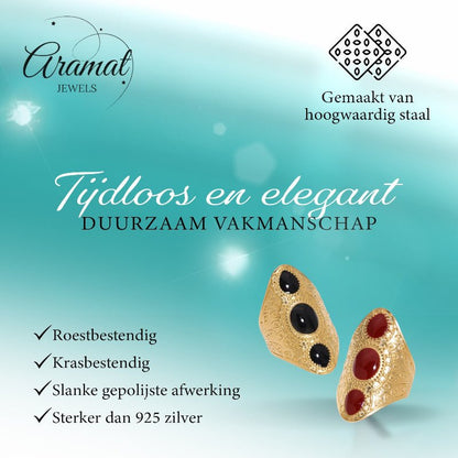 Statement Ring RVS met Drie Ovale Emaille Vullingen (45 mm Lang) - Aramat Jewels - Ringen - cadeautip