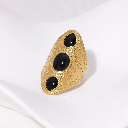 Statement Ring RVS met Drie Ovale Emaille Vullingen (45 mm Lang) - Aramat Jewels - Ringen - cadeautip