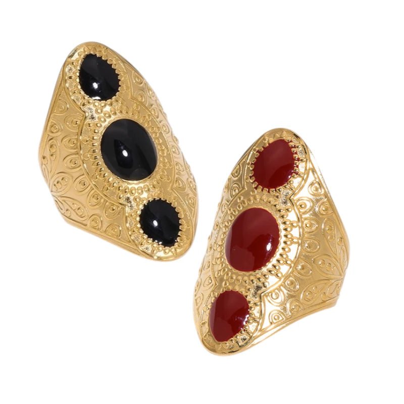 Statement Ring RVS met Drie Ovale Emaille Vullingen (45 mm Lang) - Aramat Jewels - Ringen - cadeautip