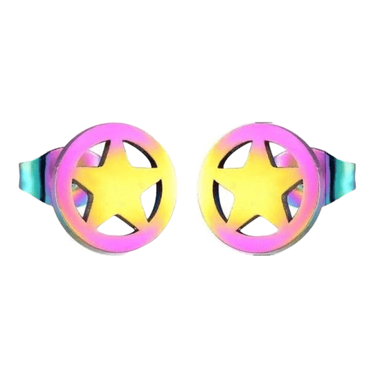 Ster cirkel oorstekers multikleur staal – 8mm - Aramat Jewels - Oorbellen - cadeautip