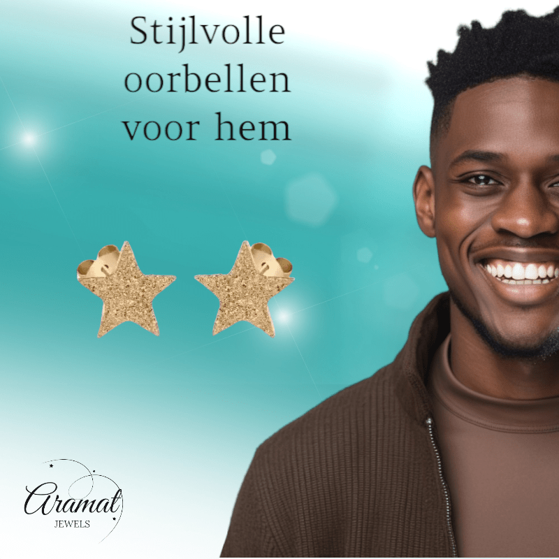 Ster oorstekers goudkleur – sandblasted – 8mm - Aramat Jewels - Oorbellen - cadeautip