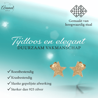 Ster oorstekers goudkleur – sandblasted – 8mm - Aramat Jewels - Oorbellen - cadeautip