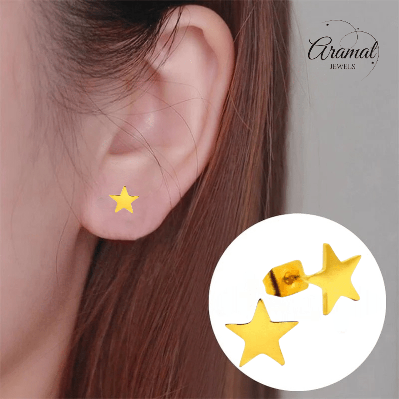 Ster oorstekers goudkleur staal – 7mm klassiek - Aramat Jewels - Oorbellen - cadeautip