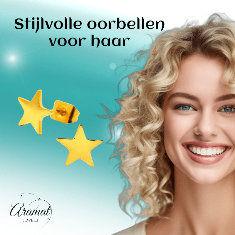 Ster oorstekers goudkleur staal – 8mm sprankelend - Aramat Jewels - Oorbellen - cadeautip