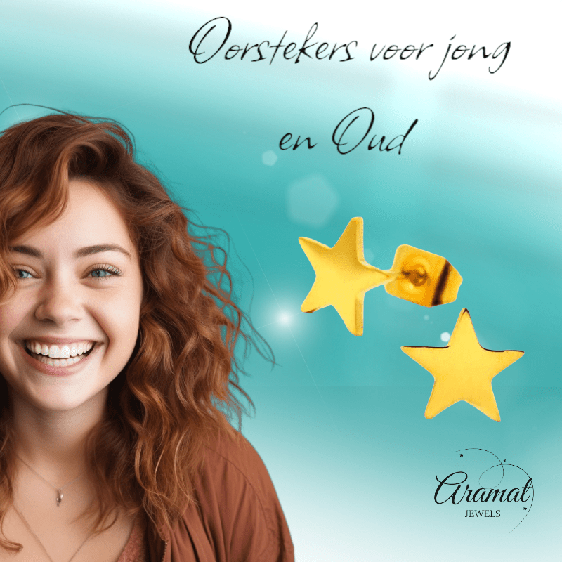 Ster oorstekers goudkleur staal – 8mm sprankelend - Aramat Jewels - Oorbellen - cadeautip