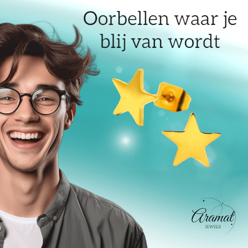 Ster oorstekers goudkleur staal – 8mm sprankelend - Aramat Jewels - Oorbellen - cadeautip
