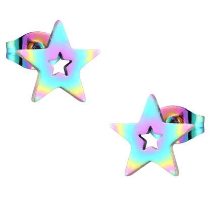 Ster oorstekers multikleur staal – 9mm uniek - Aramat Jewels - Oorbellen - cadeautip