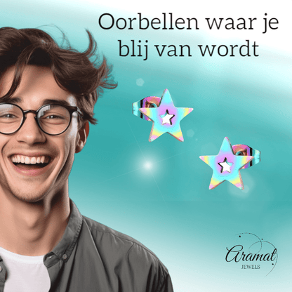 Ster oorstekers multikleur staal – 9mm uniek - Aramat Jewels - Oorbellen - cadeautip
