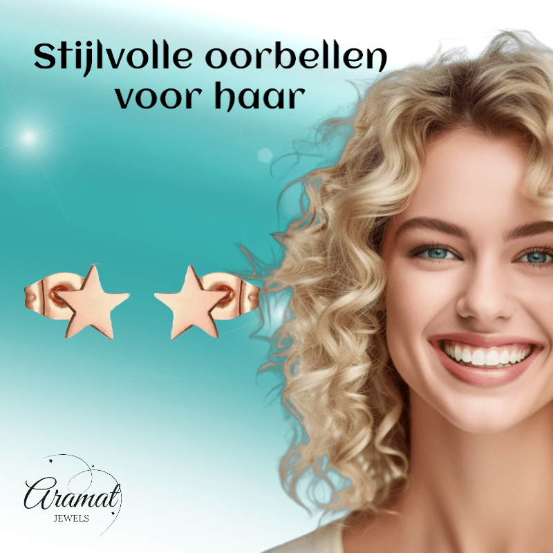 Ster oorstekers rosegoud staal – 7mm tijdloos - Aramat Jewels - Oorbellen - cadeautip