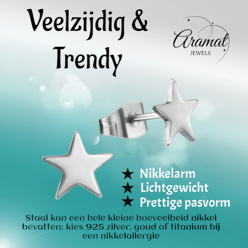 Ster oorstekers zilverkleur RVS – 8mm sprankelend - Aramat Jewels - Oorbellen - cadeautip