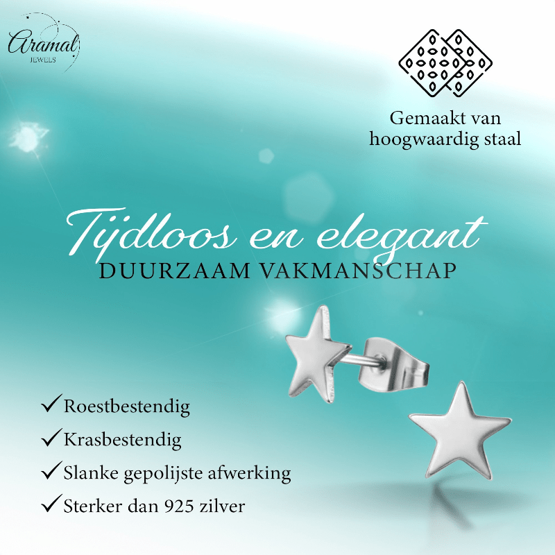 Ster oorstekers zilverkleur RVS – 8mm sprankelend - Aramat Jewels - Oorbellen - cadeautip
