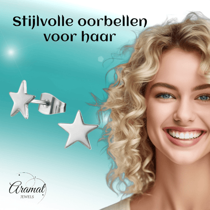 Ster oorstekers zilverkleur RVS – 8mm sprankelend - Aramat Jewels - Oorbellen - cadeautip