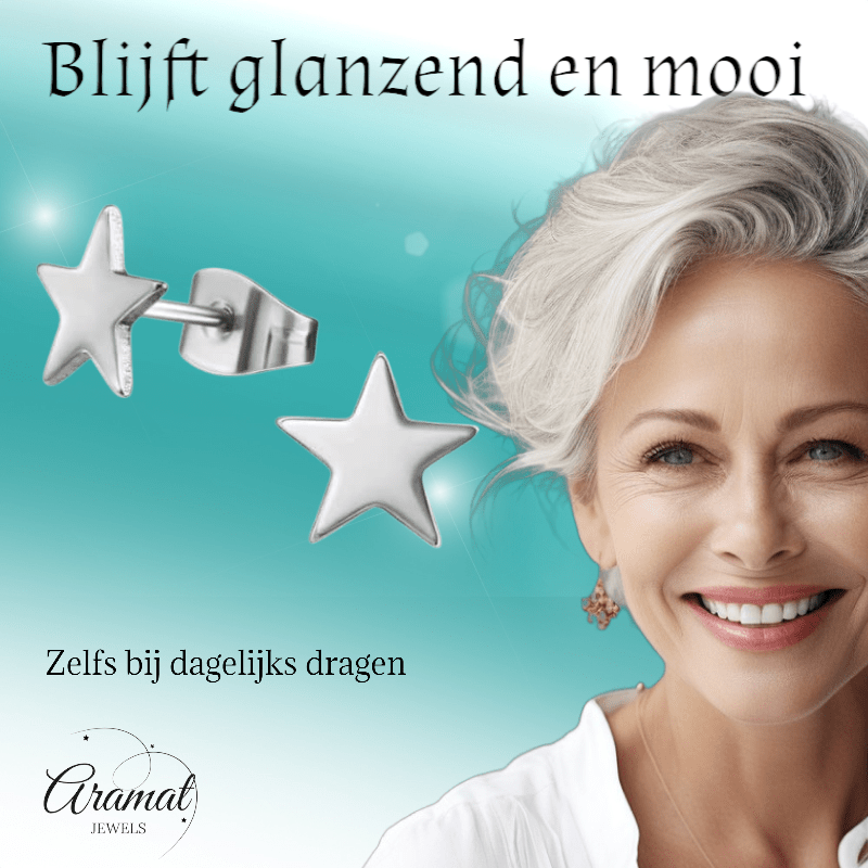 Ster oorstekers zilverkleur RVS – 8mm sprankelend - Aramat Jewels - Oorbellen - cadeautip
