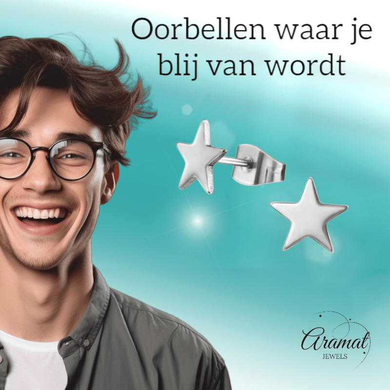 Ster oorstekers zilverkleur RVS – 8mm sprankelend - Aramat Jewels - Oorbellen - cadeautip