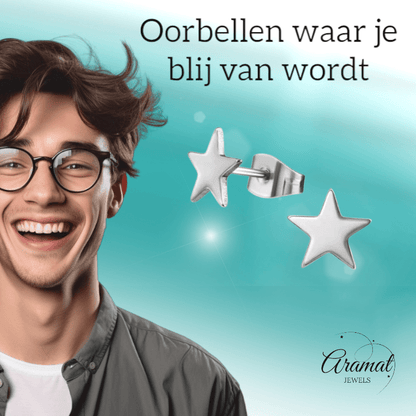 Ster oorstekers zilverkleur RVS – 8mm sprankelend - Aramat Jewels - Oorbellen - cadeautip