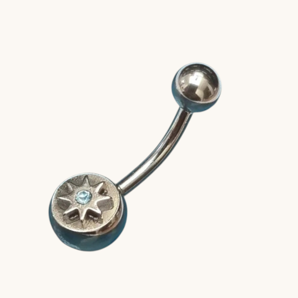 Ster Stalen Navelpiercing met Blauwe Zirkonia
